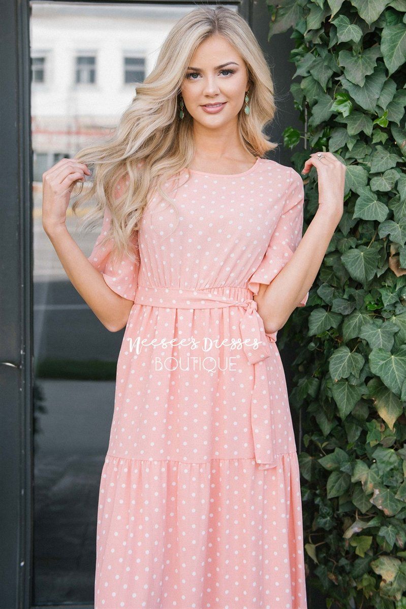 Polka Dot Flutter Sleeve Tiered Maxi Dress