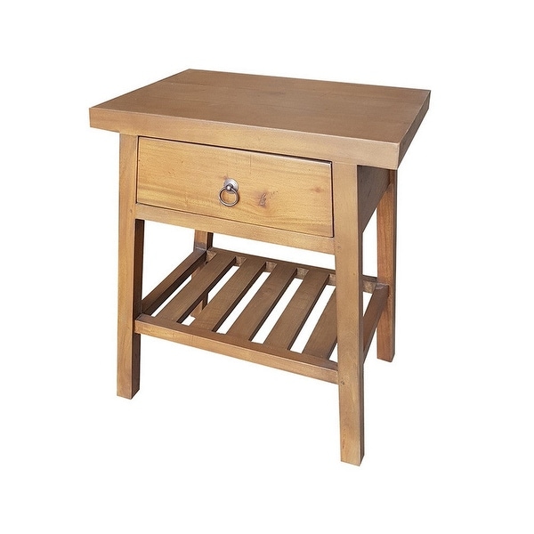 26 Inch Side Table， Classic Look， Drawer， Slatted Shelf， Modern Wood Brown - 15.5 H x 15.5 W x 25.5 L Inches