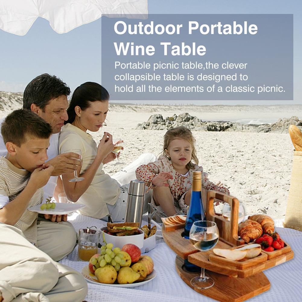 ZHANGLU Wooden Outdoor Folding Picnic Table，Creative 2 in 1 Mini Picnic Table Compartmental Dish for Cheese，Fruit and Wine，Portable Picnic Table Foldable Table with Handles Z7Z3