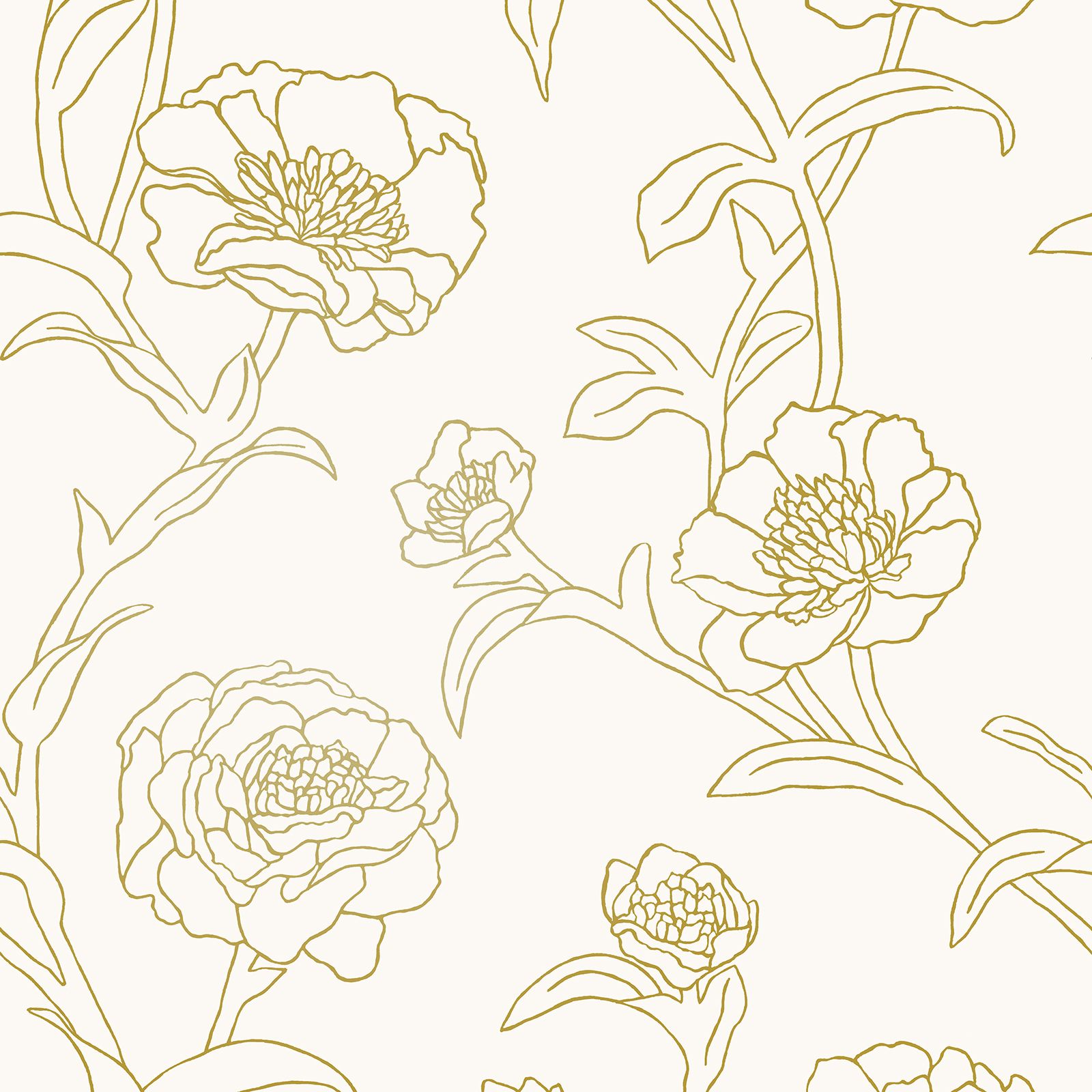 Peonies Peel & Stick Wallpaper in Gold Leaf