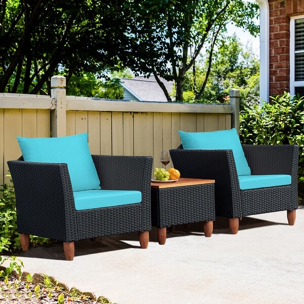 Gymax 3PCS Patio Rattan Conversation Furniture Set Yard Outdoor w/