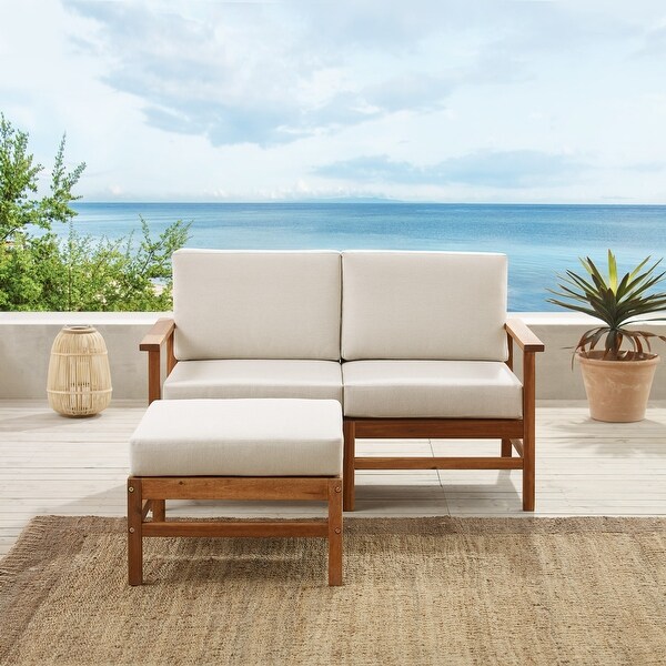 Middlebrook Solid Acacia Patio Love Seat and Ottoman