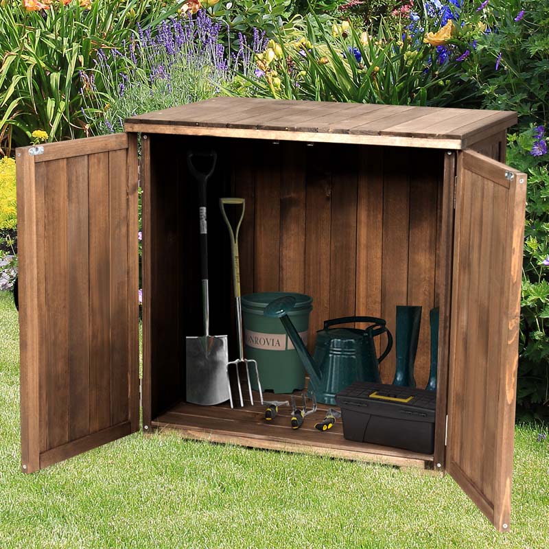 2.5 x 2 FT Outdoor Storage Cabinet with Double Doors, Wood Garden Shed, Outside Tool Shed