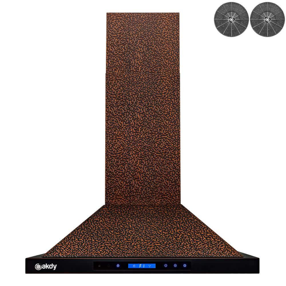 AKDY 30 in 343 CFM Convertible Island Mount Range Hood with LED Lights and Touch Panel in Embossed Copper