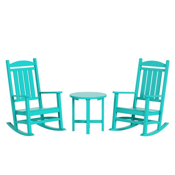 Polytrends Laguna Hdpe All Weather Outdoor Patio Rocking Chairs With Side Table (3Piece Set)