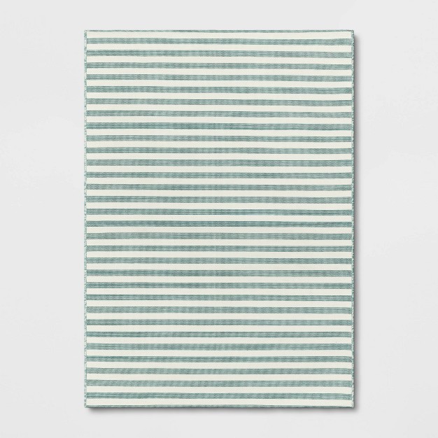 5 x27 x7 x27 Narrow Wornstripe Rectangular Woven Outdoor Area Rug Turquoise Blue