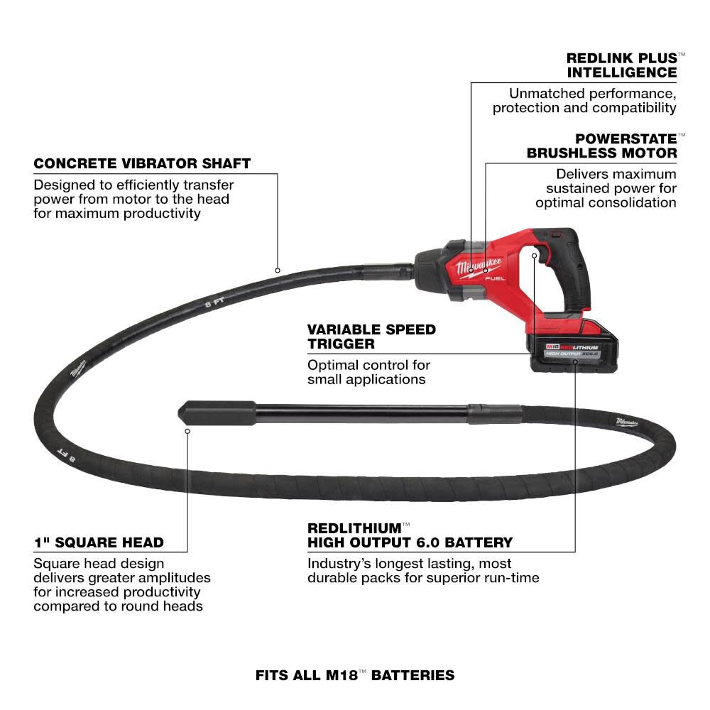 MW M18 FUEL 8' Concrete Pencil Vibrator Kit 2911-21 from MW