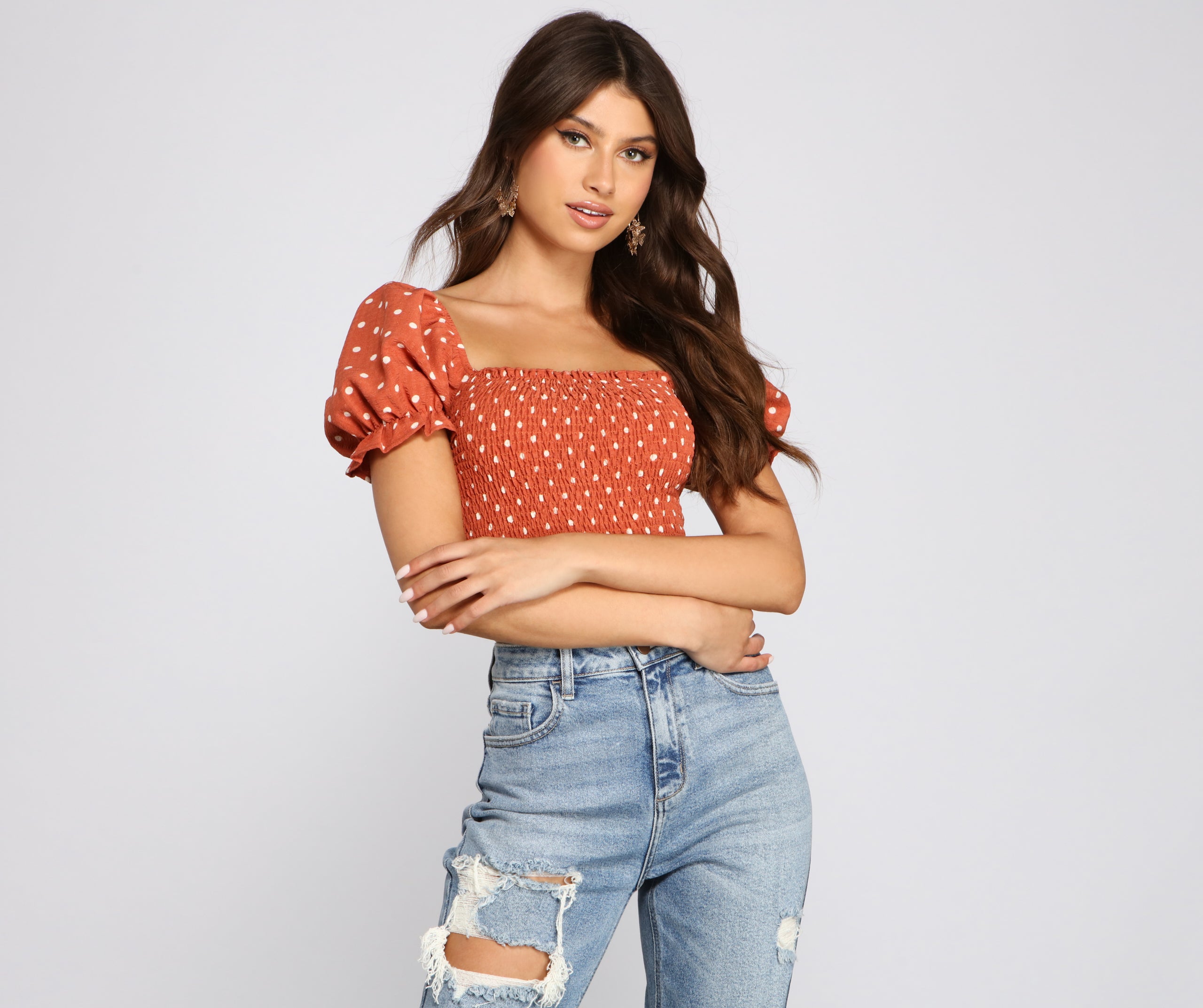 Pretty In Polka Dots Smocked Crop Top