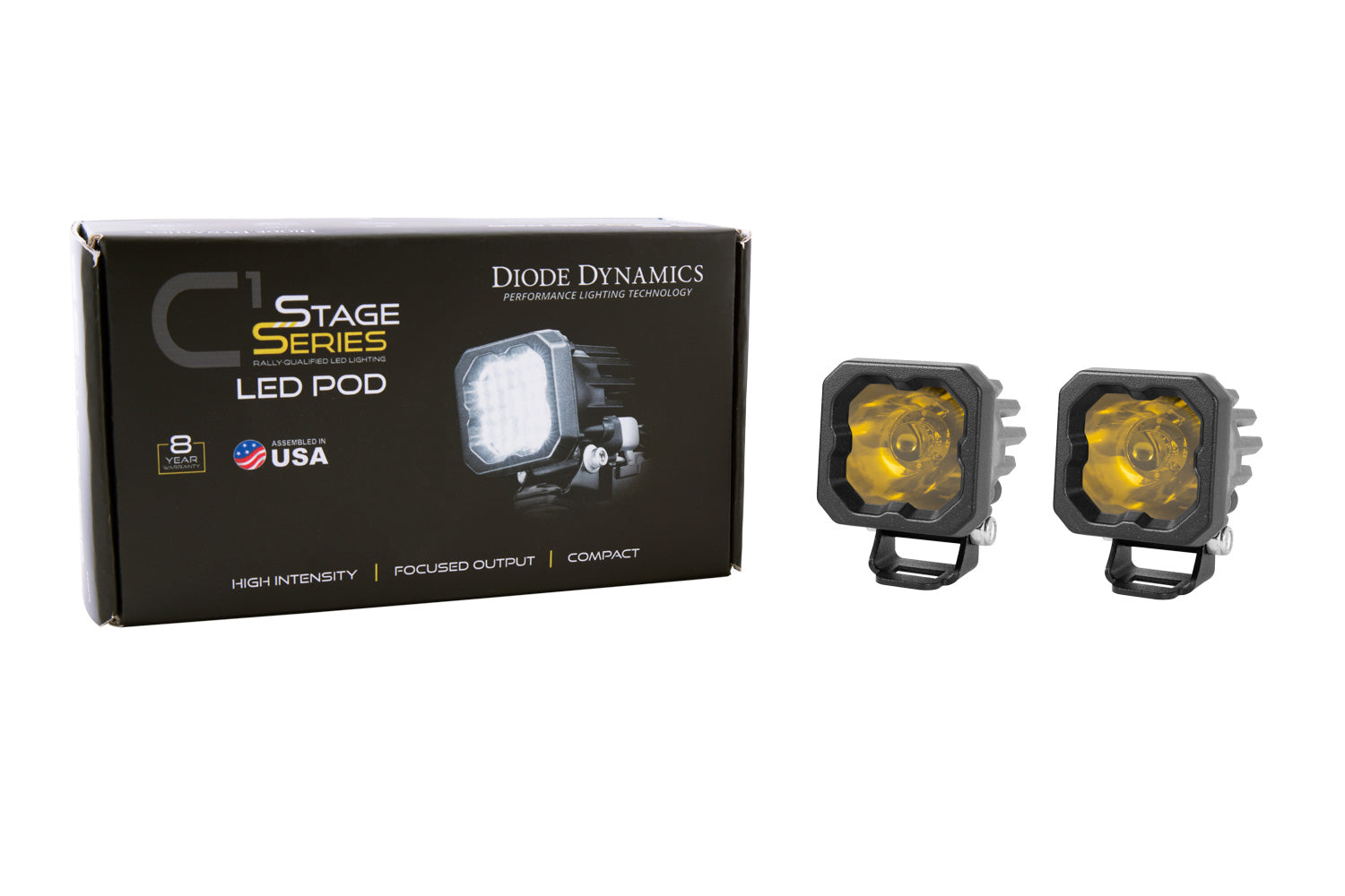 Diode Dynamics Stage Series C1 LED Pod Sport Yellow Spot Standard ABL Pair DD6453P