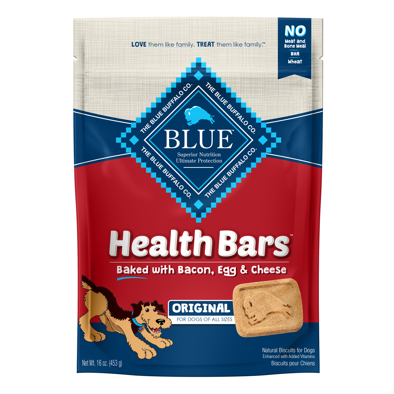 Blue Buffalo Health Bars Baked with Bacon， Egg and Cheese Dog Treats， 16 Oz. Bag