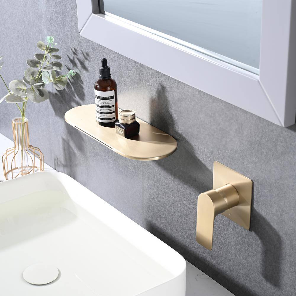 Magic Home Single-Handle Wall Mounted Bathroom Waterfall Sink and Tub Faucet in Brushed Gold CS-W121749827