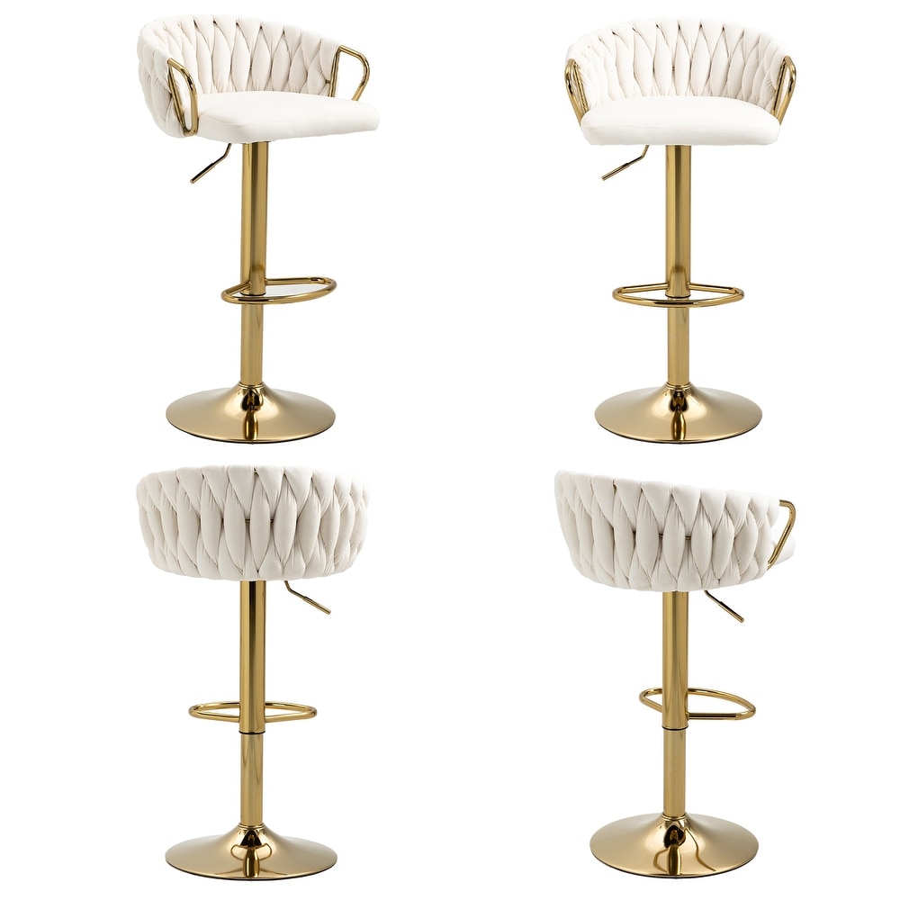 4 Set Adjustable Tufted Bar Stool with Back