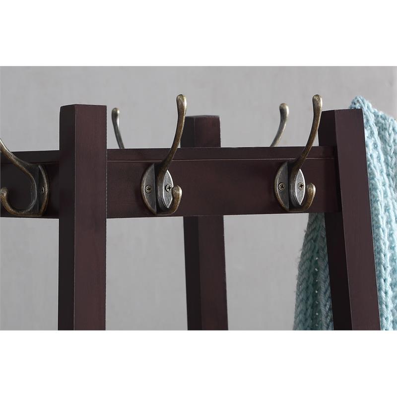 Vassen Coat Rack with 3-Tier Storage Shelves in Espresso Finish