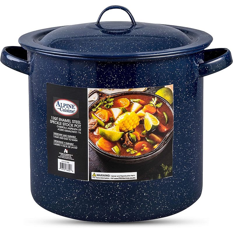 Alpine Cuisine Enamel Steel Dark Blue Speckle Stock Pot 12qt With Lid， Healthy Cookware  Stockpots