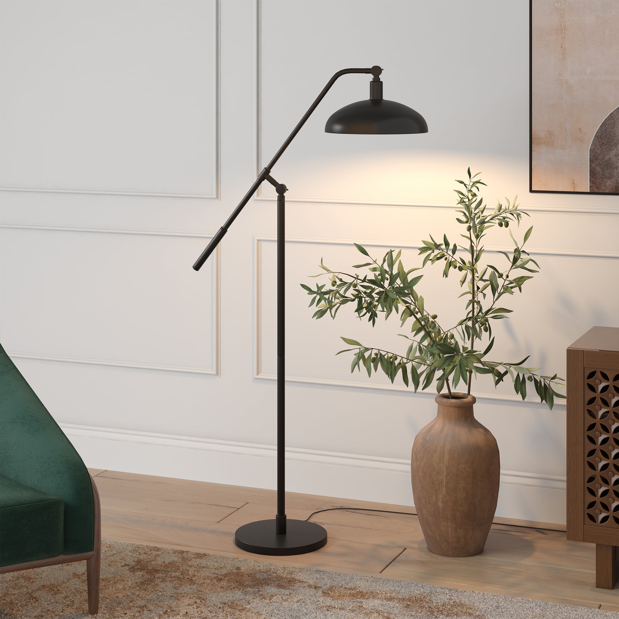 Evelyn&Zoe Blackened Bronze Floor Lamp with Boom Arm