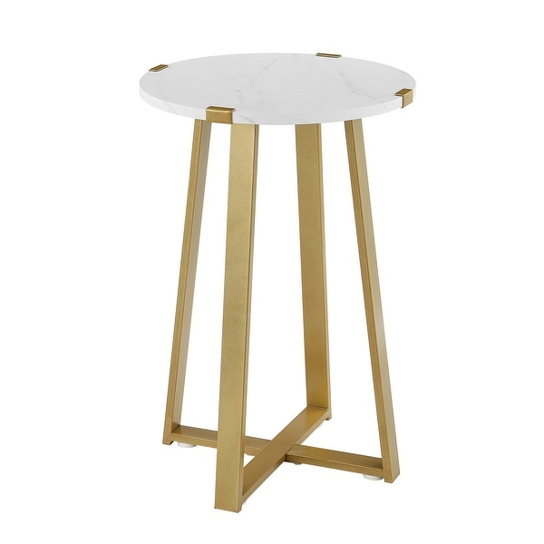 Modern Round Side Table Accent End Table with Faux Marble Tabletop