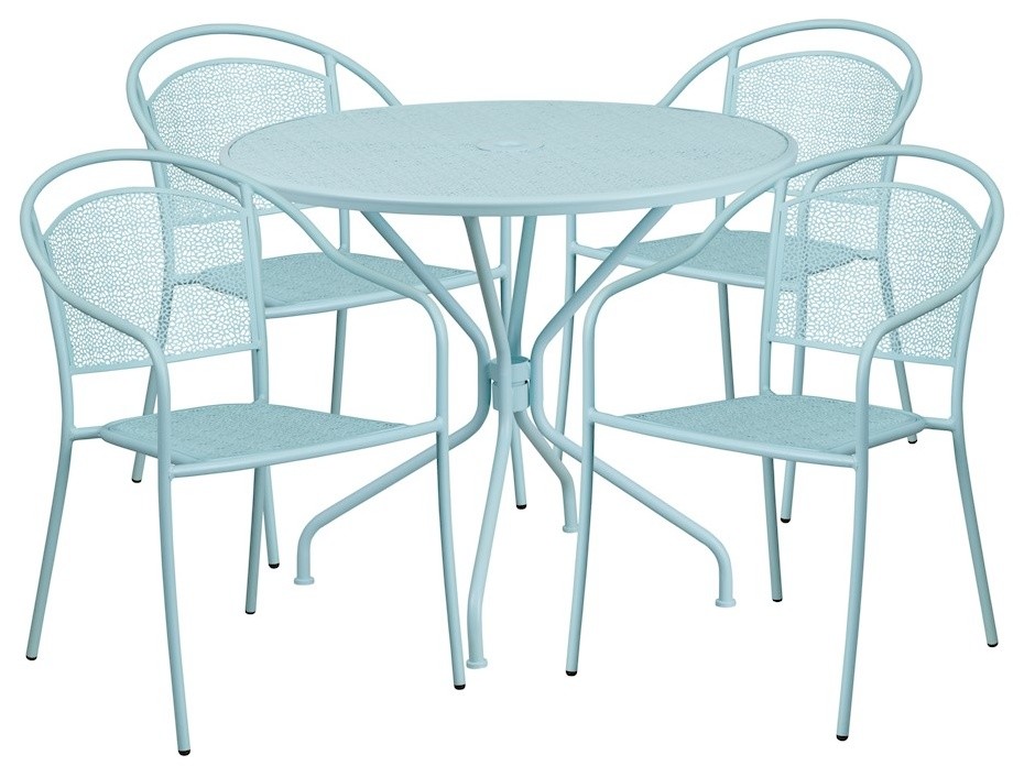 Flash Commercial 35.25 quotRD Patio Set/4 Back Chairs  Sky   CO 35RD 03CHR4 SKY GG   Contemporary   Outdoor Dining Sets   by u Buy Furniture  Inc  Houzz