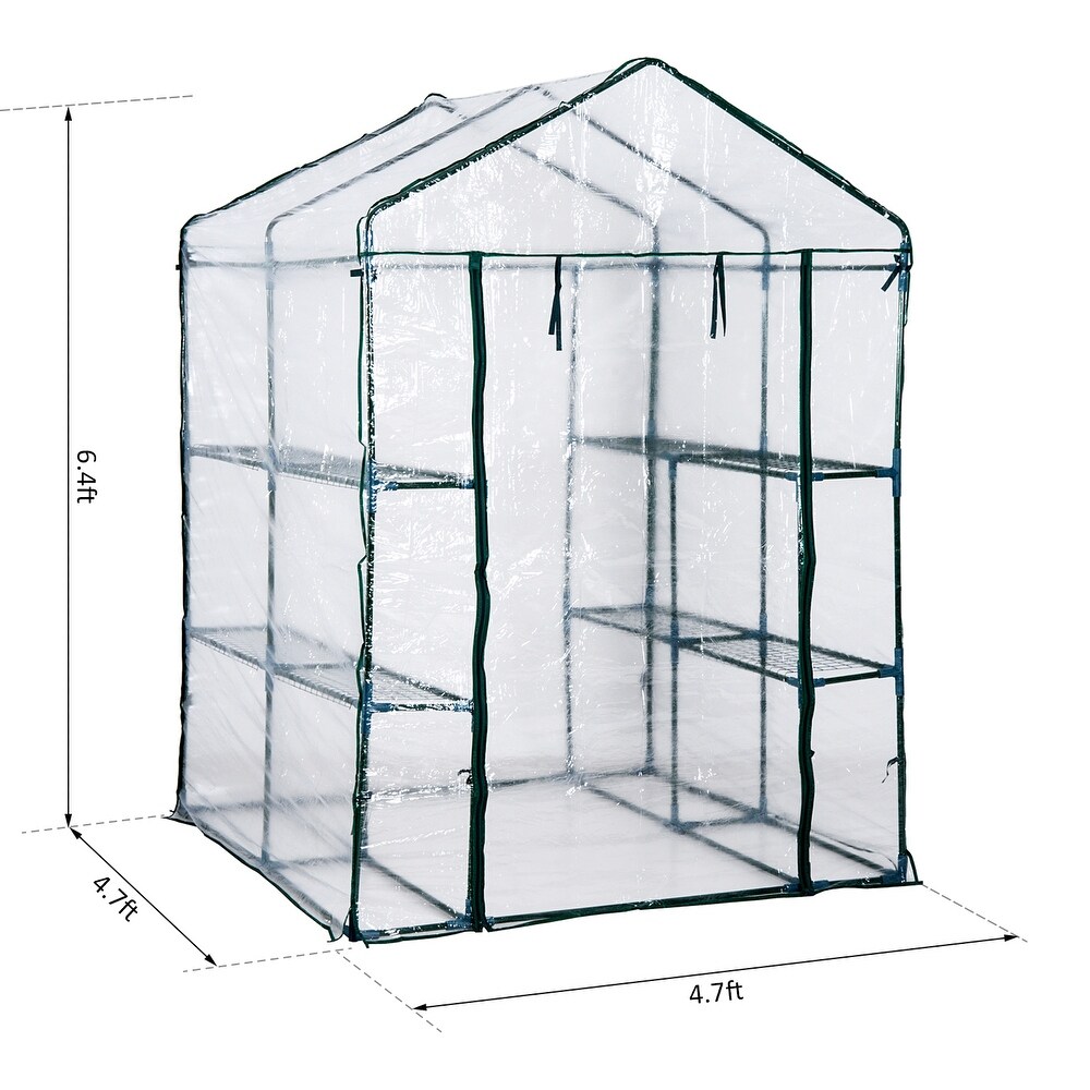 Outsunny PE Cover/ Steel Frame Outdoor Greenhouse Kit with 8 Shelves