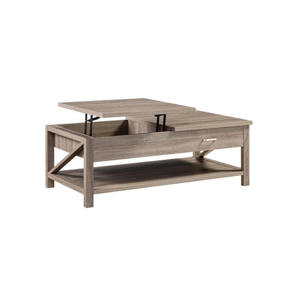 47 Inch Modern Coffee Table， Half Lift Top， Hidden Storage， Taupe Finish