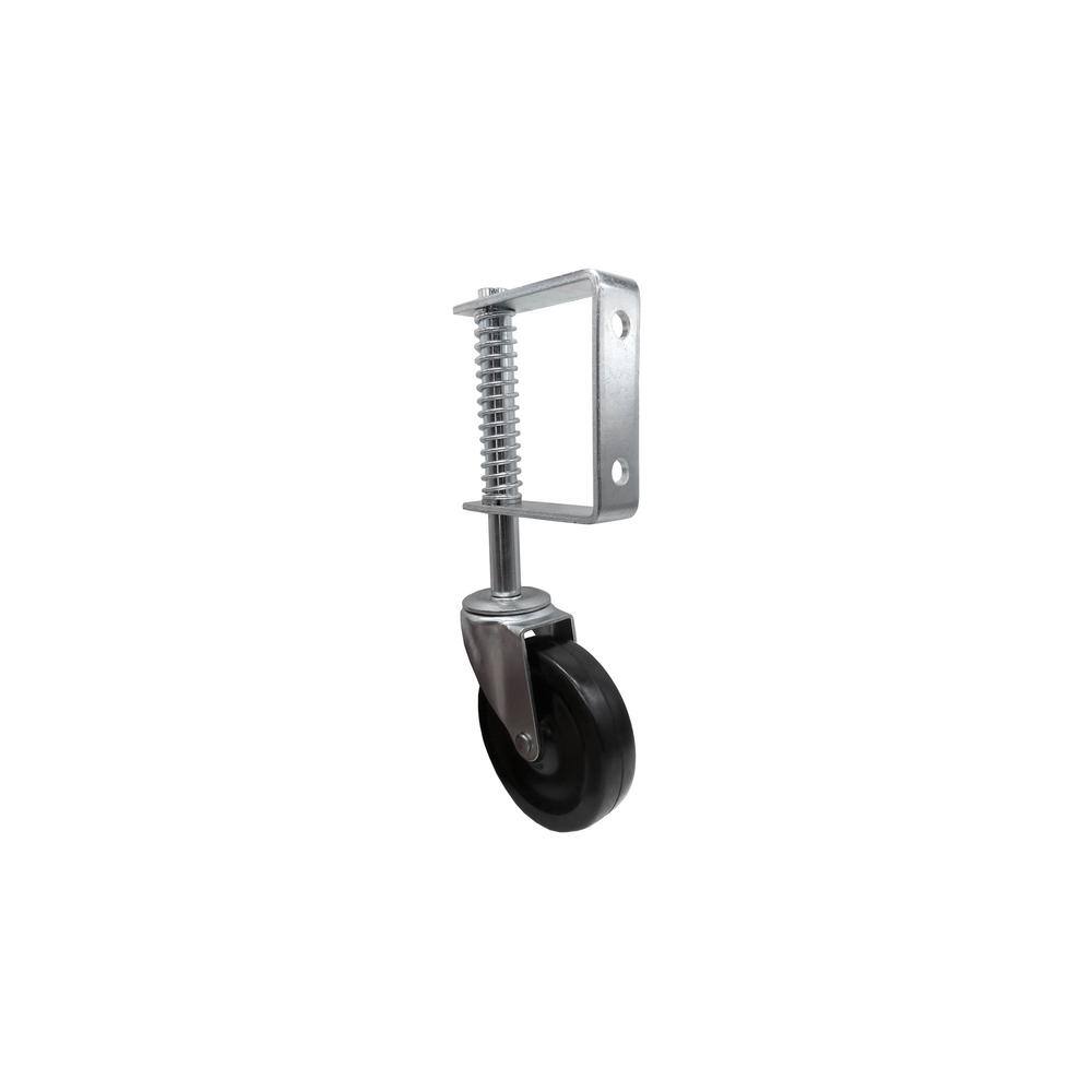 Everbilt 4 in. Black Hard Rubber and Steel Swivel Gate Caster with Adjustable Spring Bracket and 125 lb. Load Rating 49785