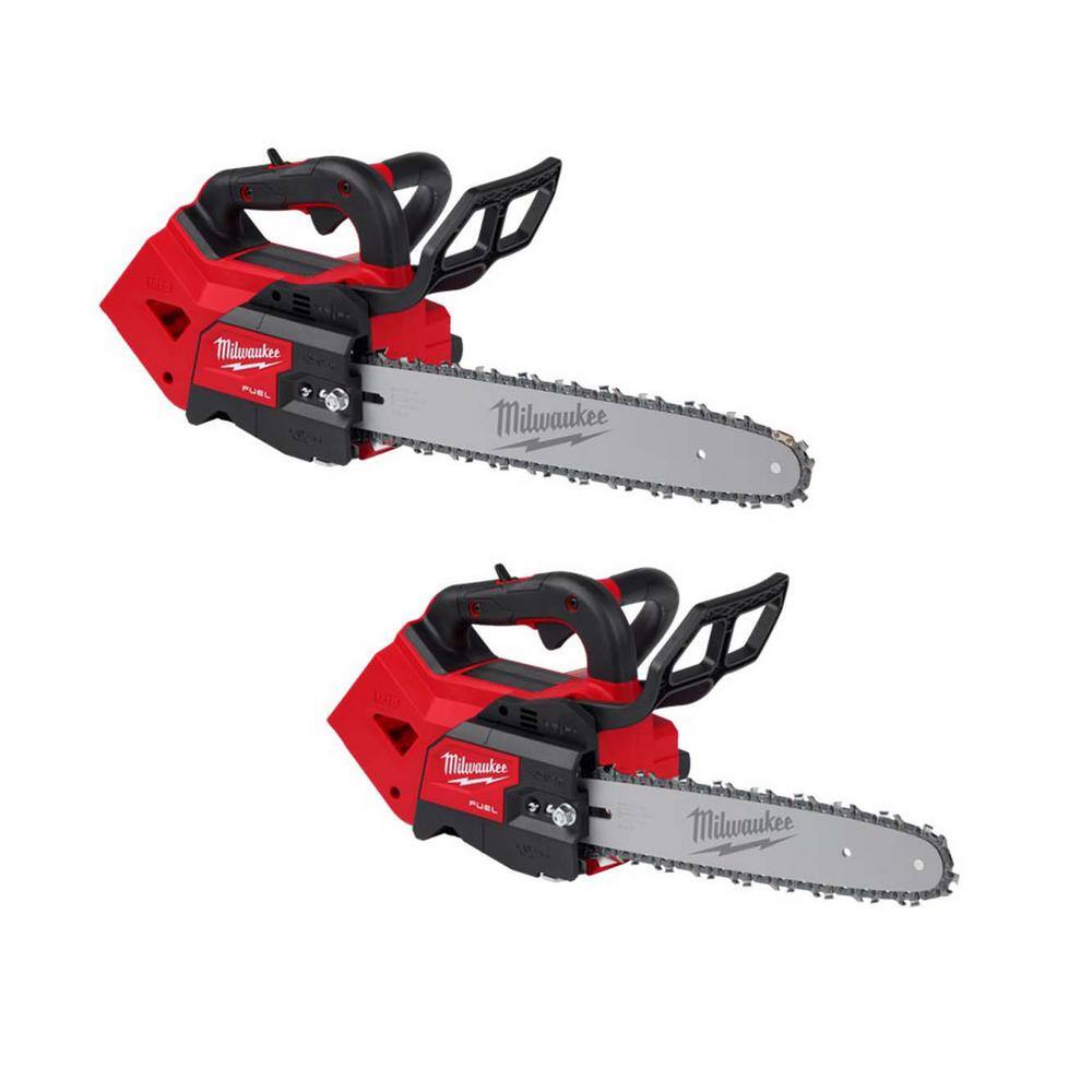 MW M18 FUEL 14 in. Top Handle 18-Volt Lithium-Ion Brushless Cordless Chainsaw and M18 12 in. Top Handle Chainsaw (2-Tool) 2826-20T-2826-20C