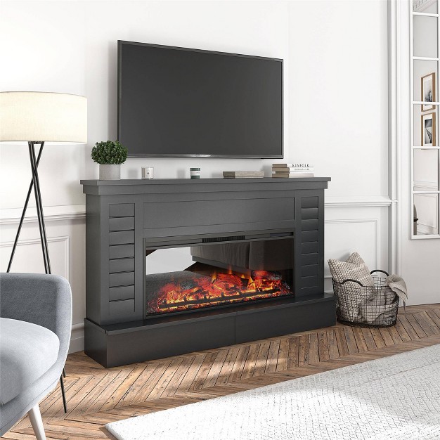 Hathaway Wide Shiplap Mantel With Linear Electric Fireplace And Storage Drawers Black Room amp Joy