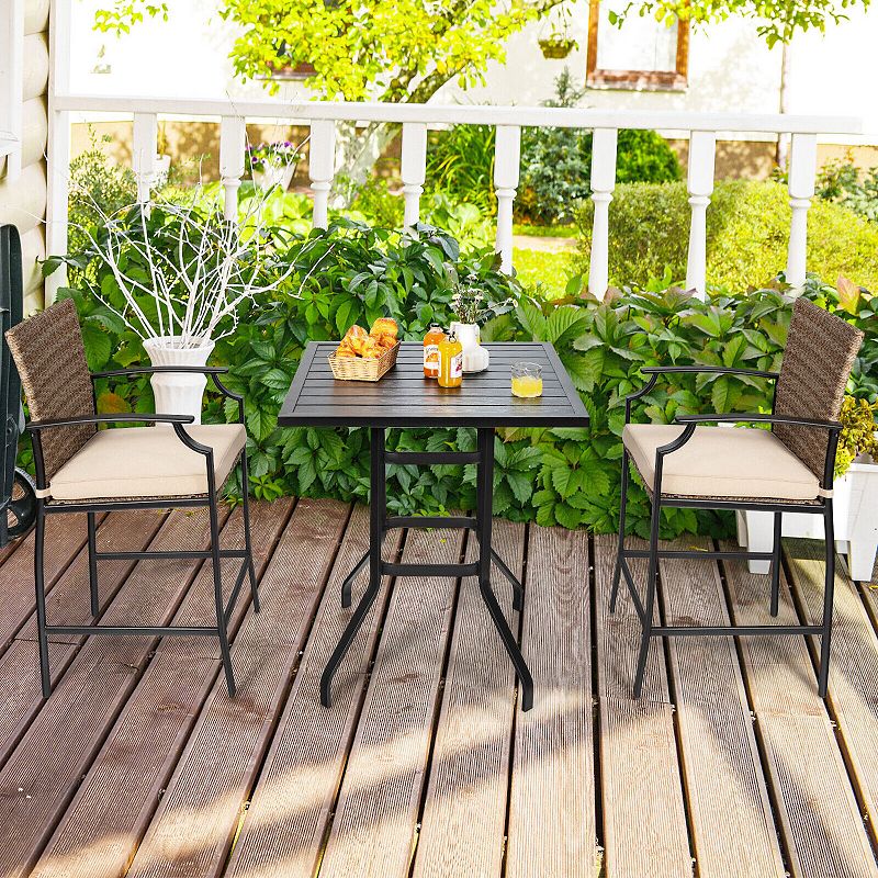 5 Pieces Outdoor Rattan Bistro Bar Stool Table Set with Cushions