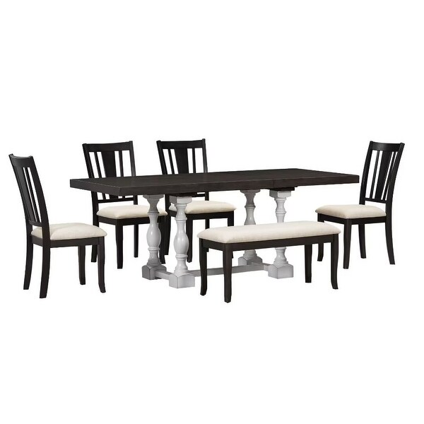 Extendable Dining Table Set with Removable Leaf，Padded Chairs and Bench