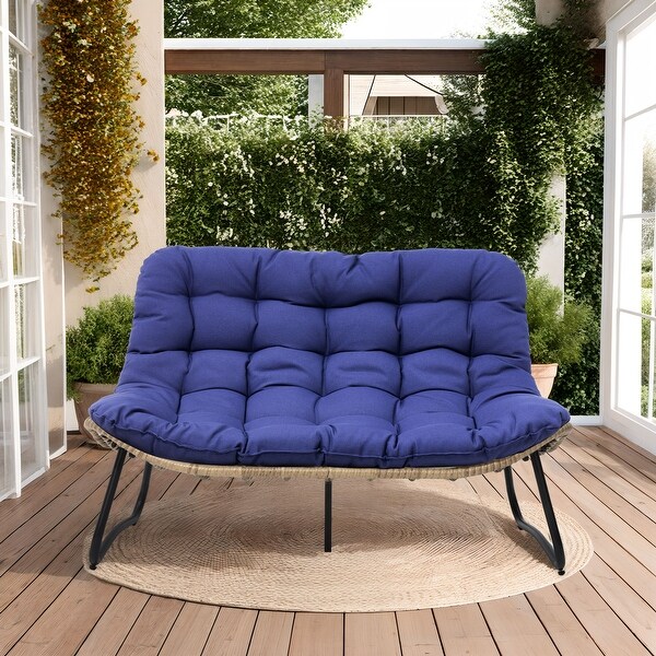 Pellebant Double Papasan Chair Loveseat with Beige Cushion For Indoor and Outdoor Use