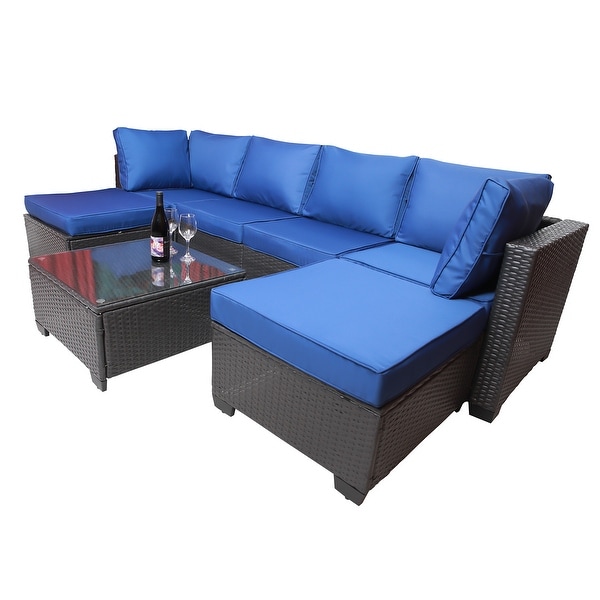 7Piece Rattan Sectional Sofa Set with Cushions and Table