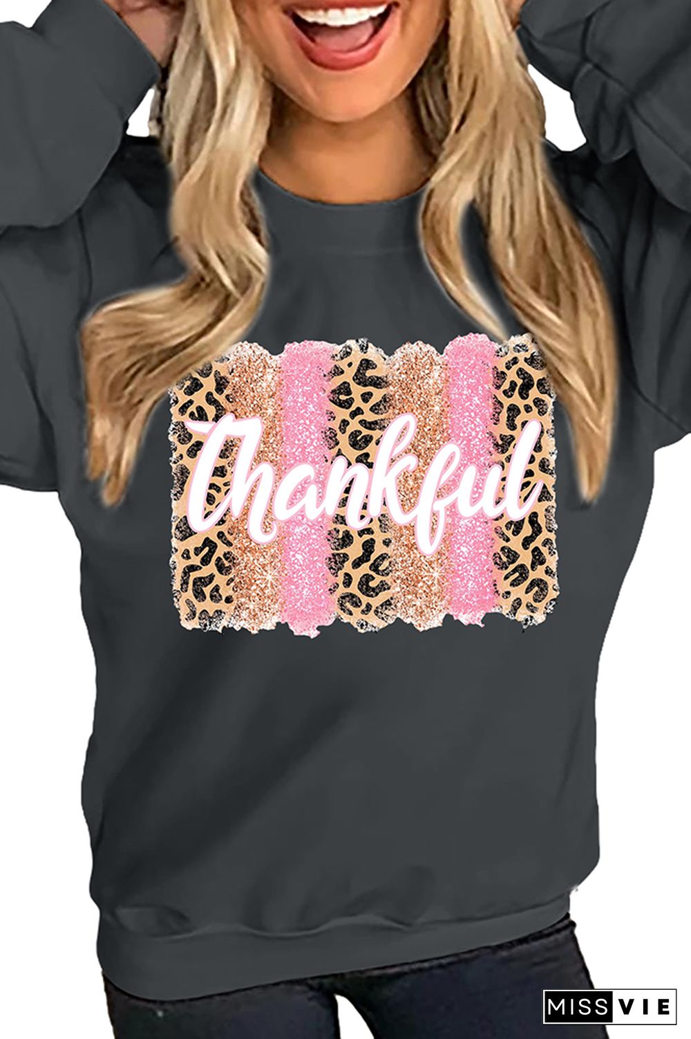 Thankful Print O-neck Long Sleeve Sweatshirts Women Wholesale