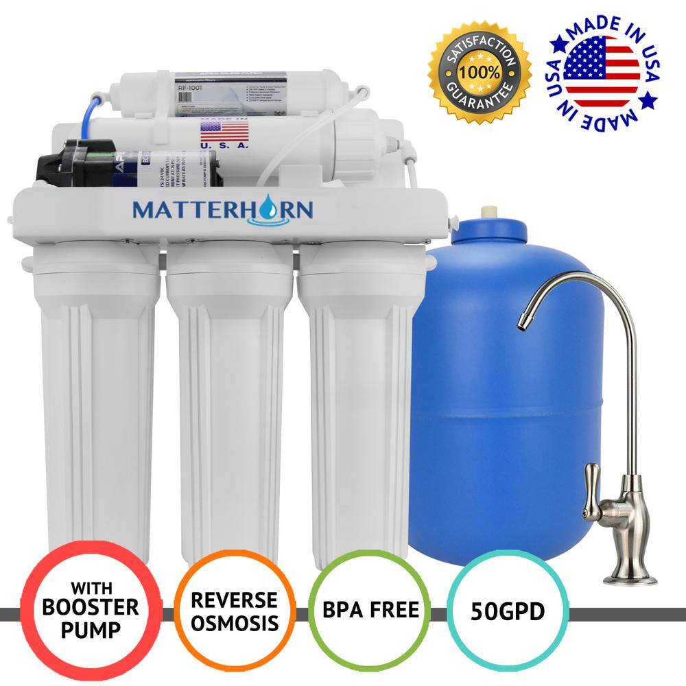 Matterhorn Superior Reverse Osmosis Under the Sink Water Filter System with Pump - 5 Stage 50 GPD MRO-5050P