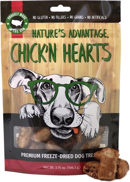 Nature's Advantage Grain-Free Chick'n Hearts Freeze-Dried Dog Treats， 3.75-oz bag