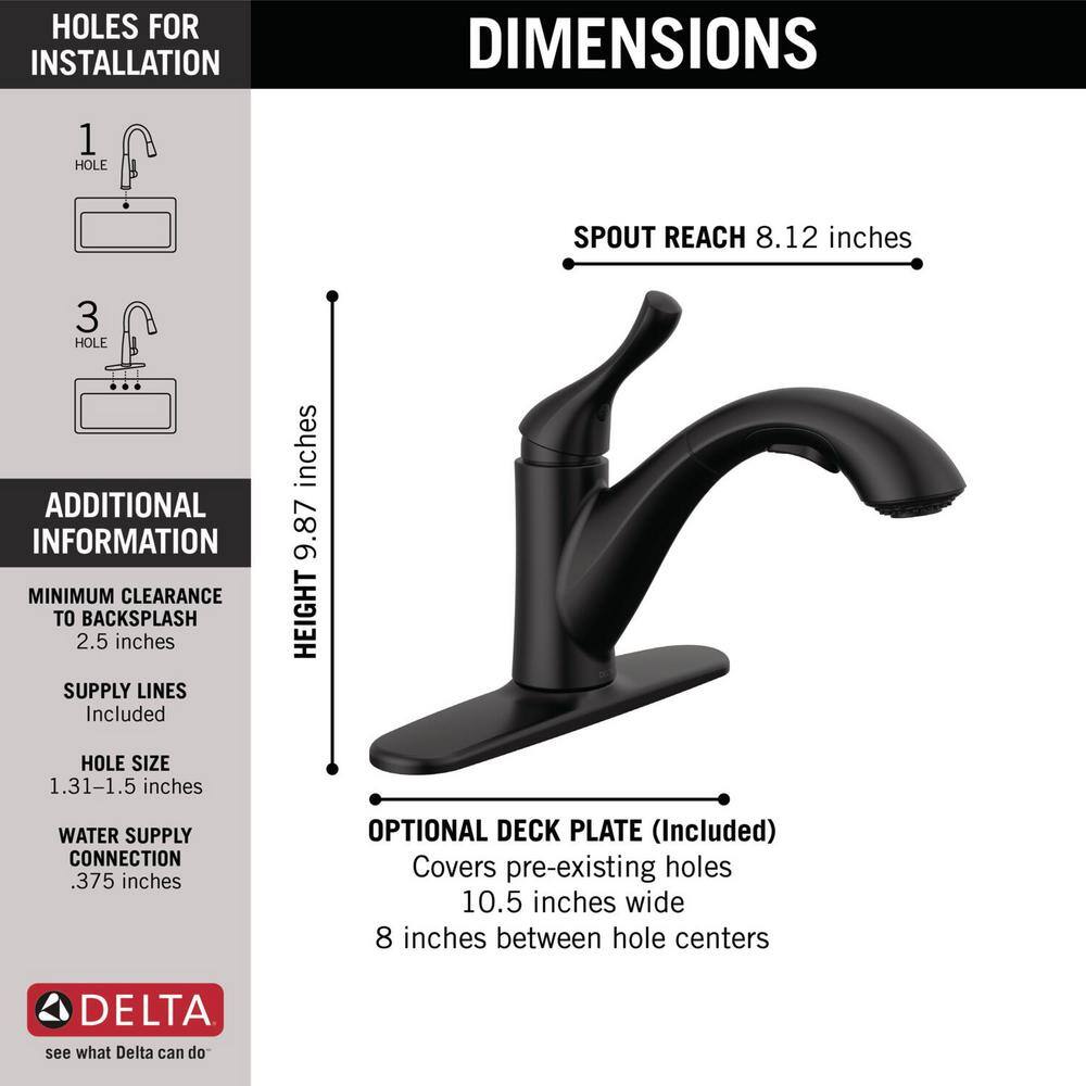 Delta Grant Single-Handle Pull-Out Sprayer Kitchen Faucet in Matte Black 16953-BL-DST