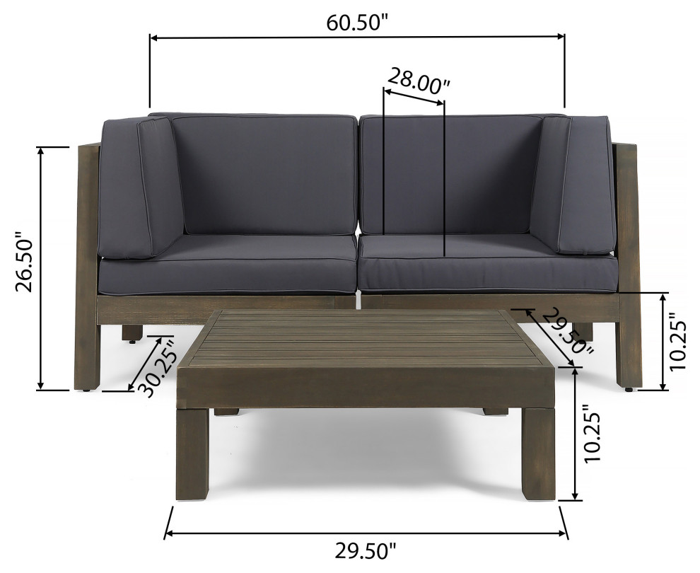 GDF Studio 3 Piece Dawson Outdoor Sectional Loveseat Set With Coffee Table   Transitional   Outdoor Lounge Sets   by GDFStudio  Houzz