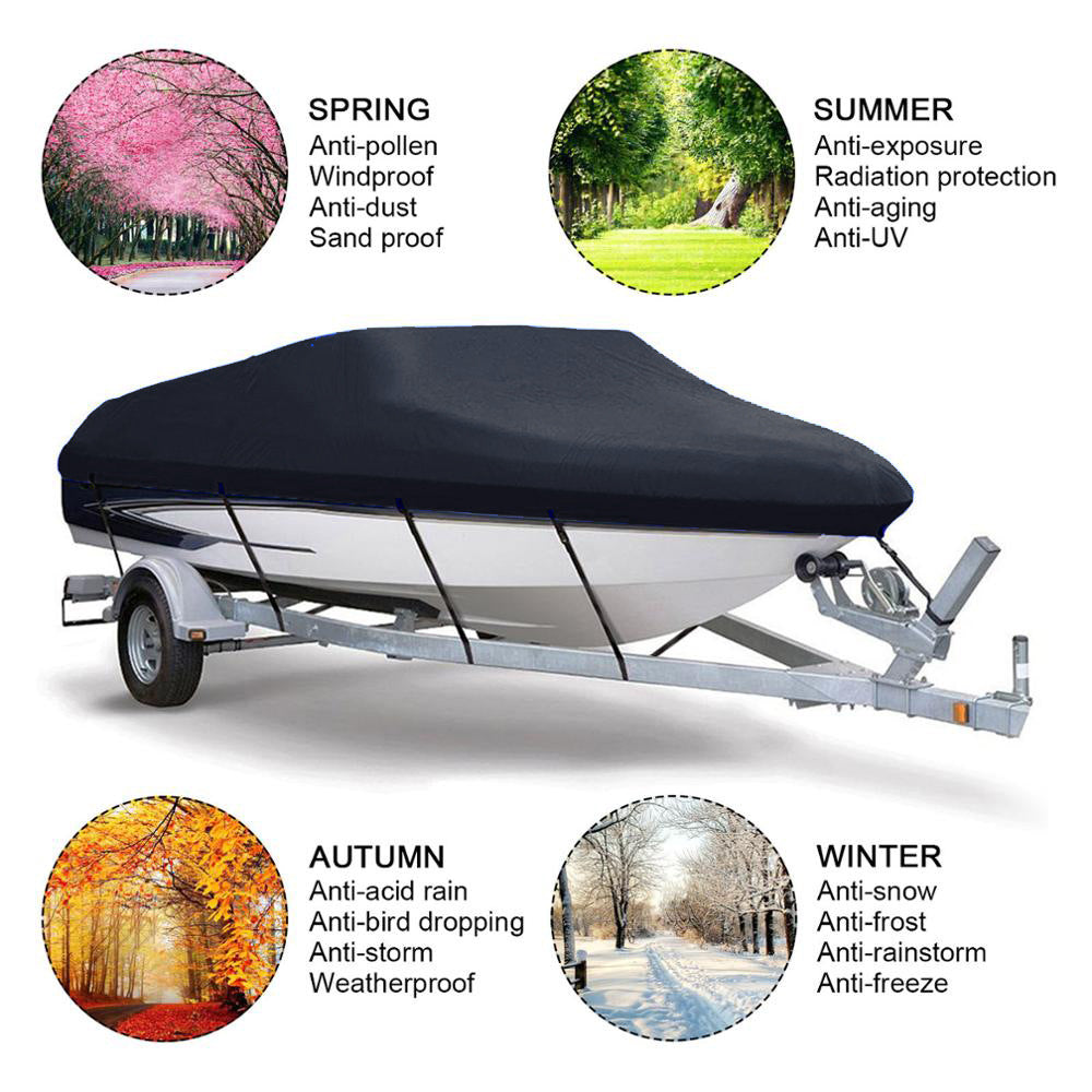 Waterproof Trailerable Boat Cover Outdoor Protector Cover， Dustproof V-hull Tri-hull Fishing Ski Bass Boat Cover， 17-19ft/20-22ft