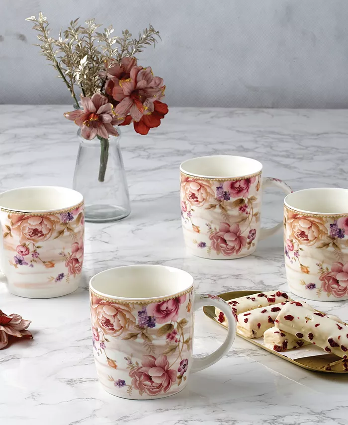 Lorren Home Trends Mugs by Floral Set of 4