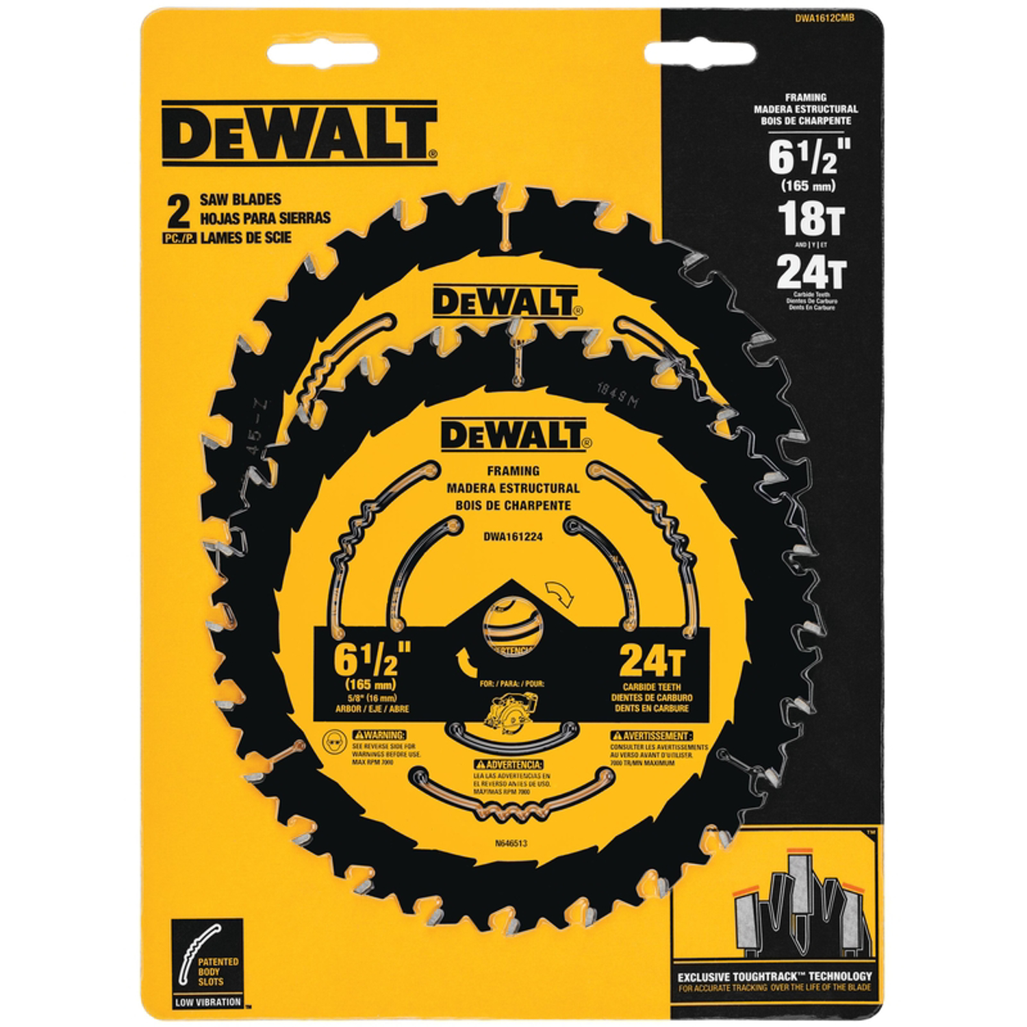 DW 6-1/2 in. D X 5/8 in. Tungsten Carbide Circular Saw Blade Set 18 and 24 teeth 2 pc