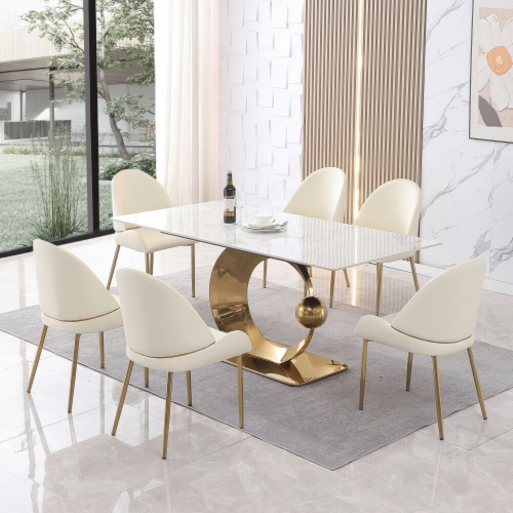 71in Modern Glam Rectangle Dining Table Set with 6PCS Chairs