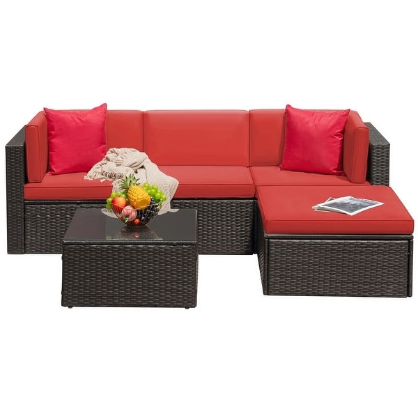 Furniwell 5 Pieces Patio Sectional Sofa Sets Rattan Conversation Sets