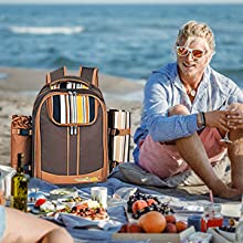 Picnic Backpack w/ Cooler Compartment Wine Holder Blanket Plates Utensils Cups