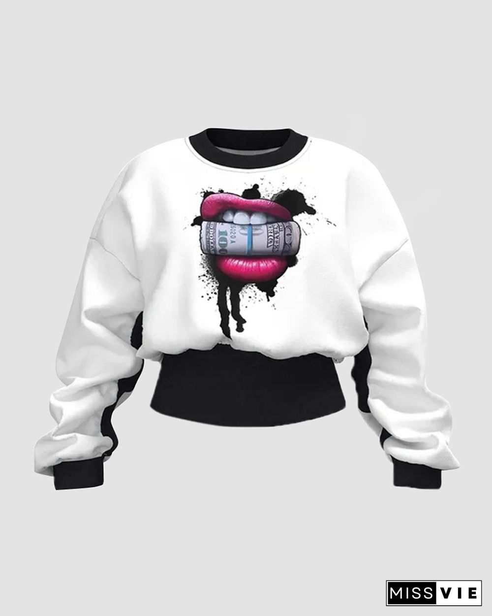 Colorblock Lips Print Round Neck Sweatshirt