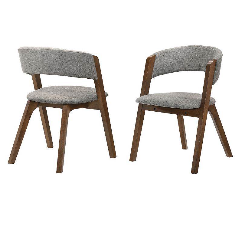 Fabric Upholstered Round Back Wood Dining Chair， Set of 2， Brown and Gray