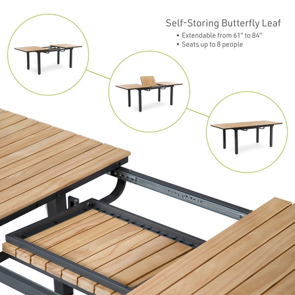 Mackay Teak Extendable and Reclining Outdoor Dining Set for 6 People