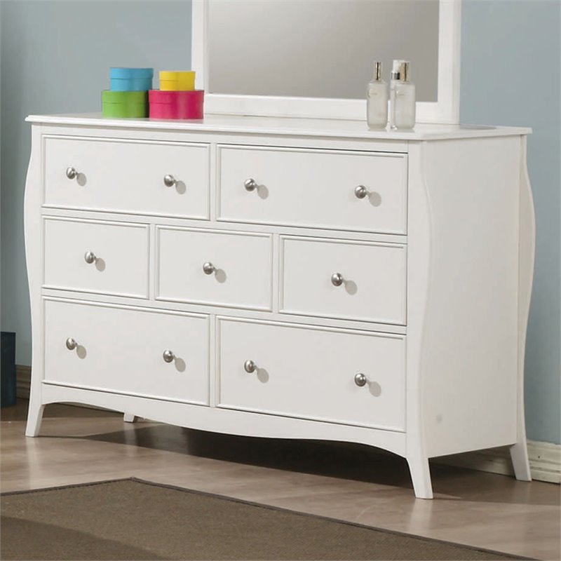 Bowery Hill 7 Drawer Dresser in White and Silver