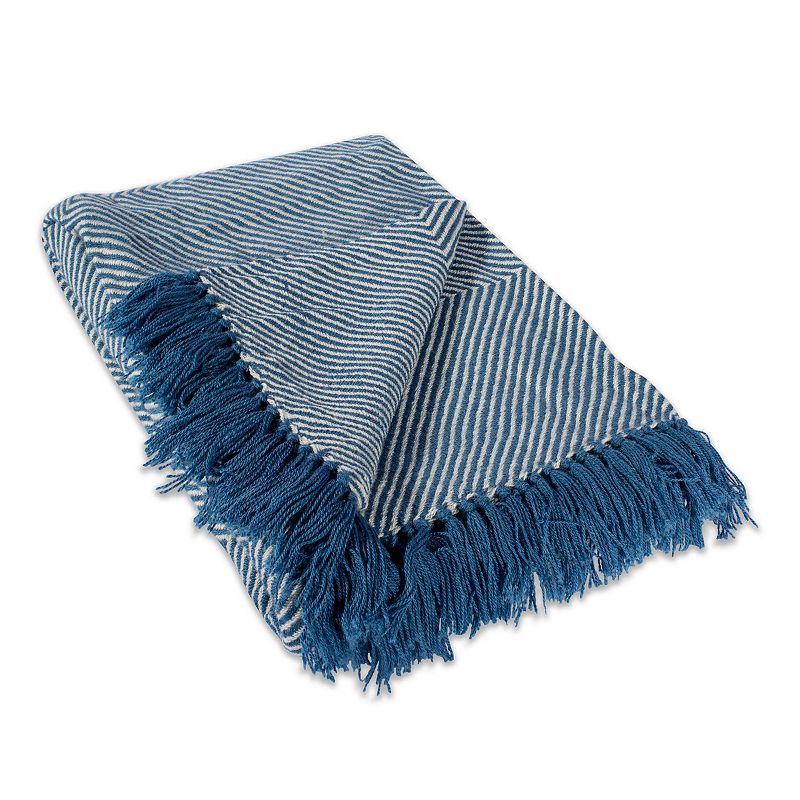 Blue and White Chevron Fringe Throw Blanket 48 x 67