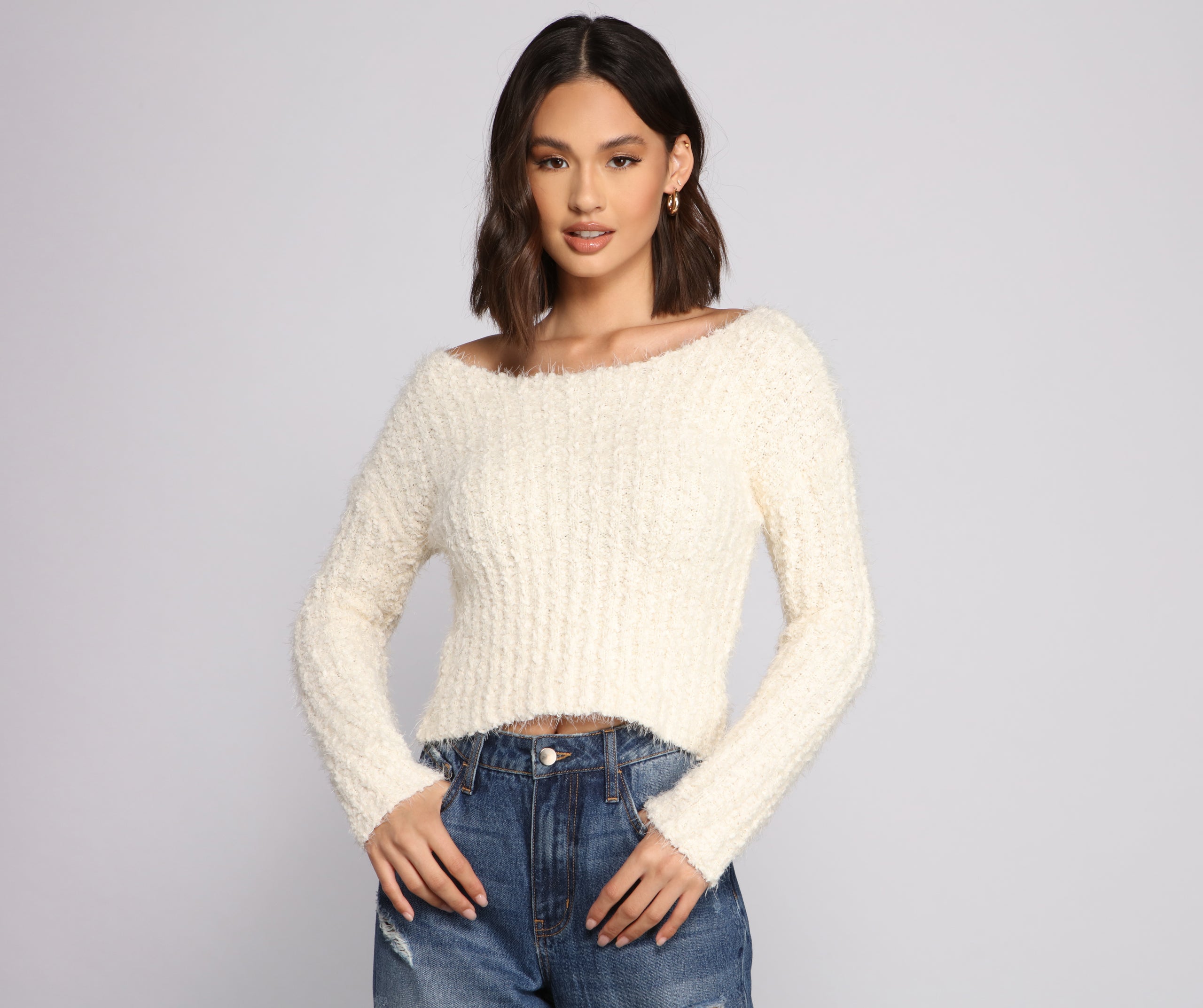 Cozy Cropped Popcorn Knit Sweater