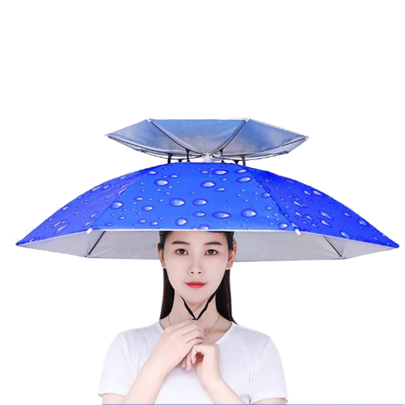 Fishing Hats Double Rainy Umbrella Anti Uv Rainproof Sun Protection Fishing Umbrellasblue