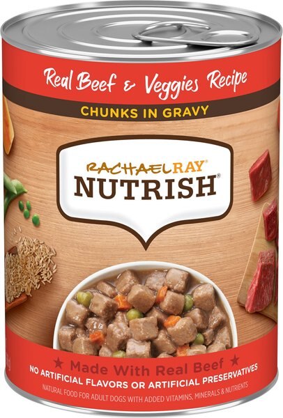 Rachael Ray Nutrish Chunks in Gravy Real Beef and Veggies Dog Wet Food， 13-oz can， 12 count