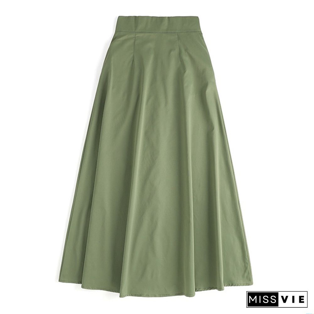 Women Umbrella Long Skirt A Line Dress Buttons High Waist Pleated Casual Loose Maxi Skirts Plus Size